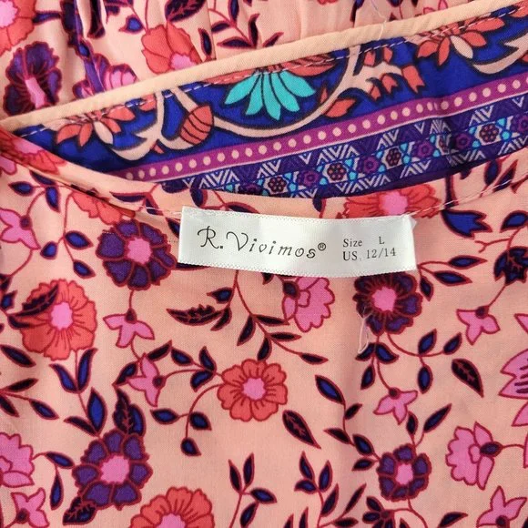 R. Vivimos Pink and Purple Boho Rayon Dress - Picture 2 of 6